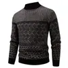 Suéter de Punto Informal de Moda para Hombre, Transfronterizo Europeo y Americano, Otoño e Invierno, Cuello Semialto, Talla Grande, Tejido de Punto Estampado