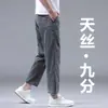 Jeans Acortados de Tencel de Alta Gama Italianos para Hombre, Novedad de Otoño, Pierna Recta Suelta, Marca de Tendencia en Gris Ceniza, Pantalones Versátiles