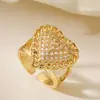 Anel Aberto Coração Zircônia Banhado a Ouro 18K Cobre Novo Produto Transfronteiriço Anel Versátil de Alto Padrão Nicho Ins Feminino