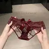 Calcinhas Elegantes Cruzadas Estilo Francês para Mulheres, Tanga Sexy Rendada com Recortes Baixa Cintura e Laço