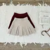 Roupas Infantis Cutemily Outono e Inverno Conjunto Vermelho Suéter Top Crochê à Mão Retrô + Saia Plissada Conjunto de 2 Peças