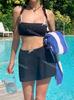 4 Colores] Estilo Coreano Sexy Sin Tirantes Lindo Abertura Vacaciones Junto al Mar Estilo Ins Conjunto de Tres Piezas Falda Bikini de Aguas Termales