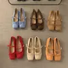 Zapatos planos de ante estilo hada con punta cuadrada para mujer 2024 nudo de lazo Mary Janes de suela plana para el trabajo