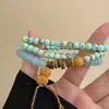 Pulsera de Cristal Doble Capa con Cuentas Estilo Antiguo Inspirada en el Zen para Mujeres, Nuevo Estilo Chino, Súper Etérea, Dulce y Sencilla, Adecuada para Estudiantes y Mejores Amigas
