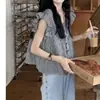 2024 Primavera Estilo Coreano Menina bonito Verão Verão Square Collar Loose All-match Backless Camisa Short Doll Top Manga Voadora Pequena