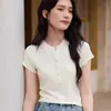 Novo produto de verão: Camiseta Gola Baseball em Tencel-Acetato-Lã para Mulheres, Top Básico Versátil Casual de Cor Sólida Slim Fit