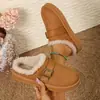 Pantuflas cerradas de felpa para otoño e invierno, estilo europeo y americano, con hebilla metálica, suela gruesa antideslizante, piel y pelo integrados, a prueba de frío, versátiles, fáciles de poner, pantuflas de nieve