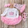 Falda de princesa para recién nacida de 0 a 2 años, algodón rosa polvo, cumpleaños, falda de manga larga, conjunto de cuatro piezas, falda pedo, ropa infantil al por mayor