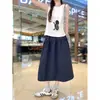 3196 # Venta de Liquidación: Falda Larga y Corta de Estilo Japonés Azul Oscuro de Cintura Alta Línea A Zeng Xiaoxian, Nuevo Estilo Relajado
