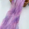 Vestido Hanfu de fiesta de gasa arrugada teñida en degradado, con camisa de manga ancha, chal y velo con cinta, hecho de tela de organza
