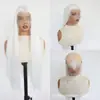 Peruca Europeia e Americana Cabelo Longo Liso Branco Puro Testa de Viúva Três Picos Frontal de Renda Feito à Mão Fibra Sintética de Alta Temperatura Cobertura Completa da Cabeça
