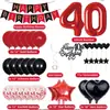 Globos de Decoración para Fiestas de Cumpleaños al por Mayor en Stock para Adultos de 10 a 90 Años, Banderines de Cumpleaños Negros y Rojos, Set de Toppers para Pasteles