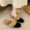 Pantuflas de Algodón Retro de Punta Cuadrada para Mujer, Estilo Nuevo Invierno 2026, Forradas de Felpa, Engrosadas, Cálidas, Cómodas, Pantuflas Peludas de Tacón Alto Grueso