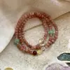 "Zuiyan" Pulsera de Piedra Natural Estilo Chino Nuevo Multicapa Flor de Durazno en Colores Mixtos, Joyería Versátil Estilo Chino Nuevo Retro para Mujer