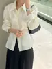 Camisa larga de manga larga para mujer, estilo coreano, chic y elegante, perfecta para otoño; camisa blanca