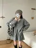 Toma real: Conjunto de ropa estilo coreano, suéter con capucha, cárdigan casual de punto, conjunto de dos piezas de falda corta casual para otoño e invierno para mujer