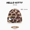 Chapéu de Tricô Genuíno Hello Kitty Feminino Outono Inverno Mostrando o Rosto Pequeno Estampa de Leopardo Coreana Fofo Versátil Novo Estilo 2025