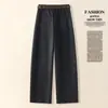 Pantalones de traje de lana nuevos de otoño de moda hechos a medida 2026, pantalones de corte curvo de cintura alta, pantalones casuales holgados adelgazantes para mujer