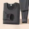 Conjunto Térmico Espesso de Cor Sólida com Forro de Fleece para Inverno, para Homens e Mulheres, Meia-Idade e Idosos, Roupa Íntima de Gola Redonda, Conjuntos de Outono, Atacado