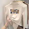 Camiseta de manga comprida com gola alta para meninas, camada base com forro de fleece, novo estilo outono/inverno 2026, top casual infantil com forro de fleece