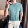Camiseta de Malha Masculina de Verão Nova Douyin Manga Curta Gola Redonda Slim Fit Alta Elasticidade Respirável Casual Meia Manga para Homens