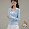 Camiseta Básica de Manga Larga con Cuello Redondo, Polar Fino Cepillado Versátil Eco-Silk de 260g para Mujer, Otoño e Invierno, Top de Hombro Normal