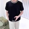 Camiseta de Verano de Estilo Americano Nueva Tejida de Manga Corta para Hombre Top Guapo Combinación de Colores Explosiones Moda Ins Top Camiseta de Cuello Redondo
