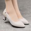 Zapatos de mamá de mediana edad zapatos de mujer de primavera y otoño de una sola capa 2021 nuevos tacón alto cuero suave zapatos de verano tacón medio zapatos de cuero de mujer