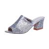 Sandálias de Salto Alto Tamanho Grande para Comércio Exterior para Mulheres Verão Novo Europeu e Americano Malha Vazada Paetês Peep Toe Sandálias para Mulheres Atacado