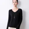 Top de tricô minimalista sem costura com decote V para mulheres, suéter emagrecedor de manga longa, novo modelo 2026, top de alta qualidade para o dia a dia