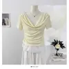 Top Ruffle de Manga Curta Verão 2026 Patchwork de Renda Estilo Desejo Puro Falso Duas Peças Franzido Redutor de Idade para Mulheres Baixas