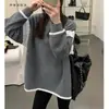 Sudadera de cuello redondo de longitud media, colección otoño e invierno 2025, forrada de felpa y engrosada, estilo coreano, moderna, corte holgado, con encaje empalmado, top versátil