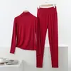 Conjunto Casual de Dos Piezas para el Hogar, Holgado, Talla Grande, Modal Delgado, para Primavera y Otoño, con Cuello Semi Alto, Mangas Largas y Pantalones de Cintura Alta