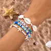 Pulseira Combinada de Conchas Estilo Boêmio Europeu e Americano Versátil para o Verão Estrela do Mar Concha Cerâmica Macia Contas de Arroz Conjunto de Pulseiras para Mulheres