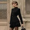 Conjunto Duas Peças Estilo Preppy Retro Americano de Alta Qualidade Versátil Elegante Redutor de Idade Blazer com Gola Alta Saia Curta Evasê
