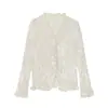 Chegada Nova 03/08 Início do Outono Estilo Francês Pura e Sexy Bordado Pesado Gola V Acabamento com Babados Blusa para Mulheres F1122
