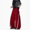 Calça Casual Listrada Retro Americana Unissex Nicho Marca de Moda High Street Calça de Moletom Esportiva Vibe Calça Reta de Pernas Largas