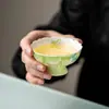 Xícara de Chá Cerâmica Miyan Pintada à Mão com Peônia Verde de Haste Alta para Mulheres, Xícara de Chá com Acabamento de Flores, Recipiente de Chá de Alta Qualidade, Conjunto de Chá Kung Fu