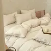 Conjunto de Tres Piezas de Algodón y Lino Teñido en Hilo Estilo Casa de Huéspedes Nuevo Estilo 2026, Funda de Edredón de Lino, Sábana Plana, Sábana Ajustable, Juego de Cama de Cuatro Piezas