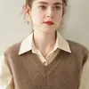 Chal de Cachemira de Color Sólido para Mujer, Cardigan sin Mangas de Cuello en V, Ropa de Abrigo, Suéter Elegante y Versátil