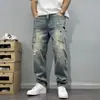 Estilo Americano Fritos Calle Moda Marca Sueltos Rectos Rasgados Primavera Otoño Parche Jeans Hombre Retro Viejo Harlan Pantalones Cónicos