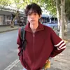 Suéter Rojo de Tres Rayas para Hombre, Tejido de Punto Estilo Retro Perezoso de Invierno, Chaqueta Cardigan de Corte Limpio