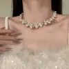 Colar de Pérolas Circulares com Emendas em Forma de Losango Cravejado de Diamantes, Corrente de Clavícula de Luxo Leve e Exclusiva, Conjunto de Joias Exquisito Estilo Palácio