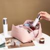 Neceser portátil de gran capacidad de PU, bolsa de almacenamiento con compartimentos para viajes, bolsa de cosméticos con almohada, venta al por mayor