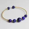 Pulsera de Hilo de Cobre Chapado en Oro de 14K Envuelto en Perlas Redondas Naturales de Amatista y Lapislázuli, Joyería de Mano Simple y Elegante, Accesorios Transfronterizos