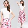 Aliexpress Wish Amazon Export Vestido de Venta Caliente Aspecto Adelgazante Cuello Redondo Falda Estampada