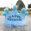 Sombrero de Cumpleaños para Niños Rey Princesa Doble Capa Engrosado Tela No Tejida Bola de Pelo Corona Sombrero Fiesta de Cumpleaños Mayoreo