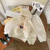 Conjunto infantil forrado de polar, nuevo estilo otoño/invierno, sudadera con capucha y pantalón para niñas con temática de oso, un atuendo de dos piezas