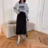 Saia Jeans Saia Feminina de Comprimento Médio 2024 Nova de Verão Estilo Coreano Cintura Alta Saia Evasê Pequena Vintage