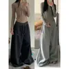 Calças de moletom largas de outono, calças de perna larga, calças drapeadas de comprimento até o chão para dança de jazz, calças casuais esportivas estilo americano para mulheres